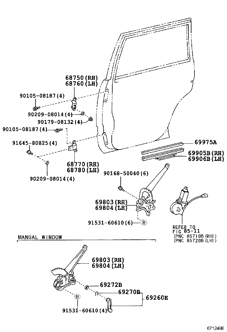 69830-60090 REGULATOR SUB-ASSY, REAR DOOR WINDOW, RH product image