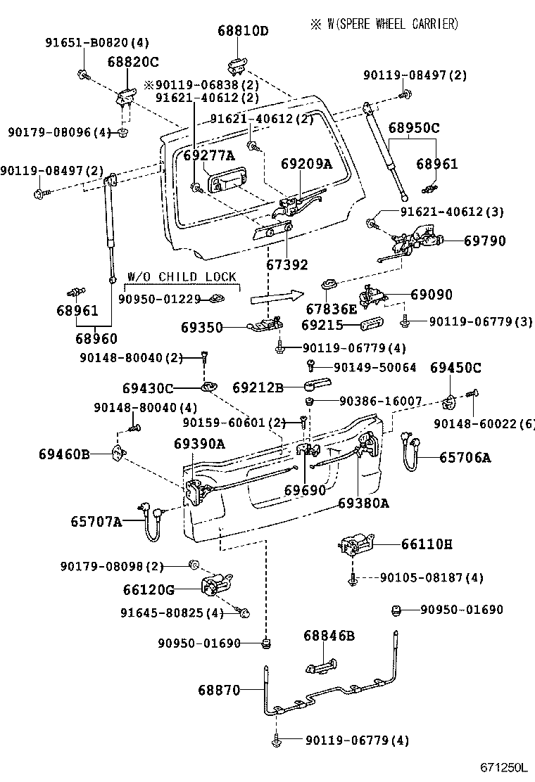 68960-69026 STAY ASSY, BACK DOOR, LH product image