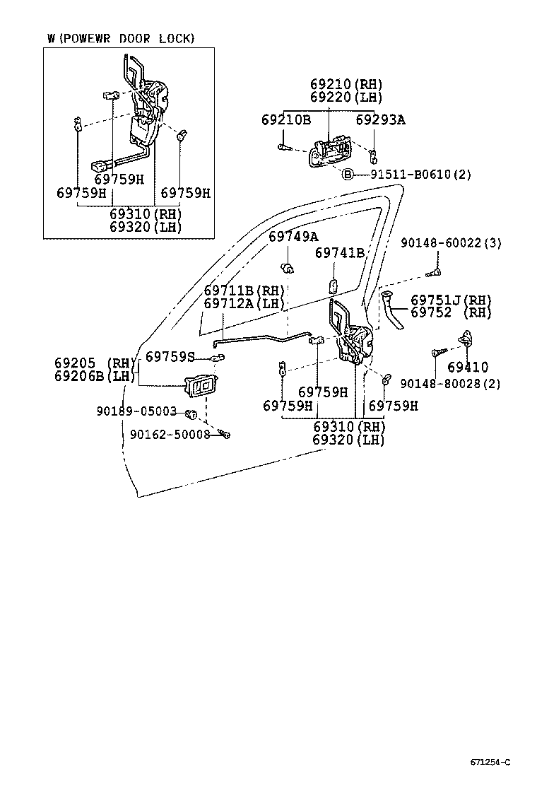 Toyota 69206-04010-B2 HANDLE SUB-ASSY, FRONT DOOR INSIDE, LH