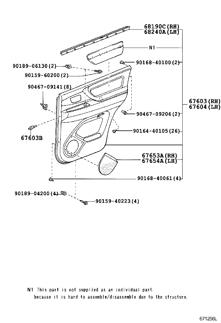 Toyota 67004-60231 PANEL SUB-ASSY, REAR DOOR, LH