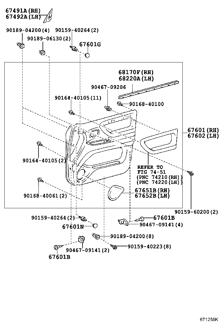 68101-60280 GLASS SUB-ASSY, FRONT DOOR, RH product image