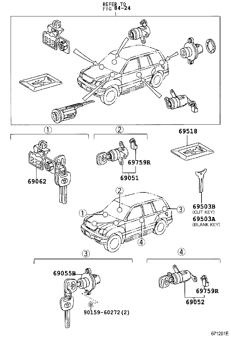 69052-60190 CYLINDER & KEY SET, DOOR LOCK, LH product image