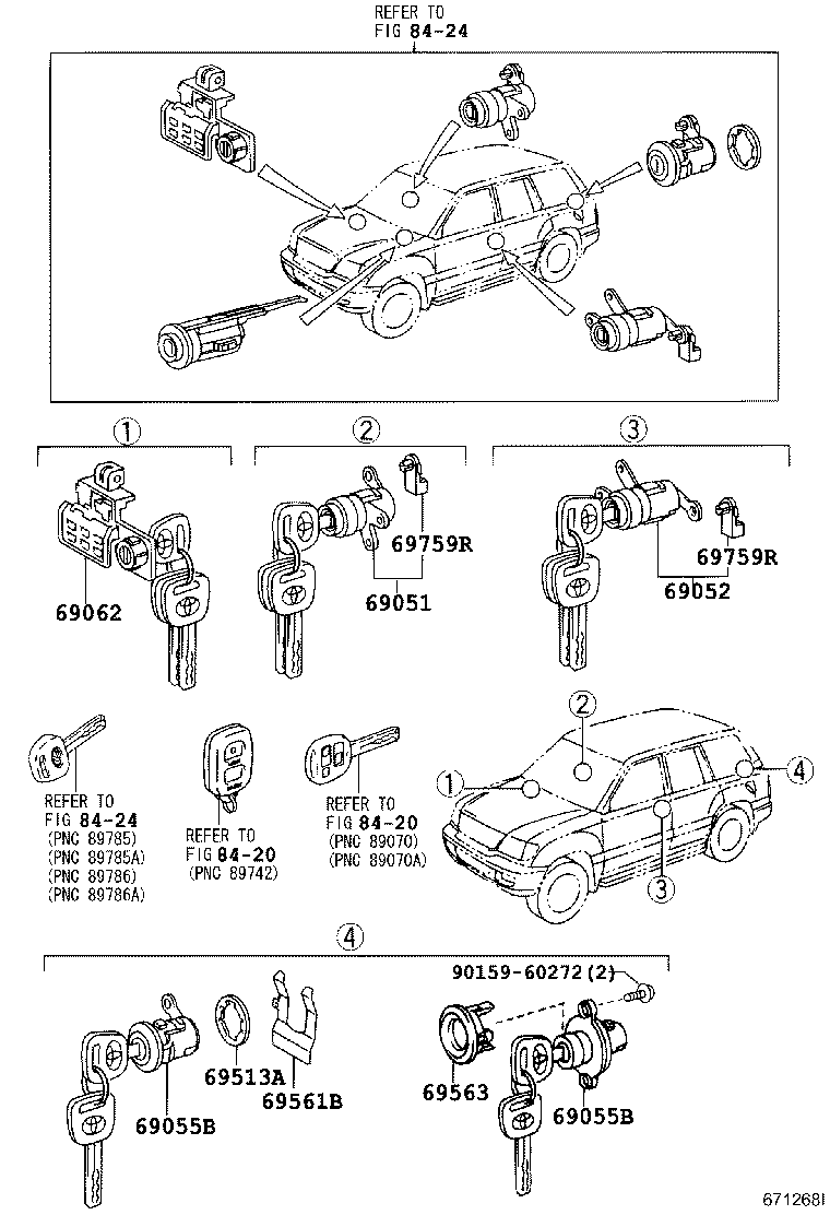 69052-60201 CYLINDER & KEY SET, DOOR LOCK, LH product image