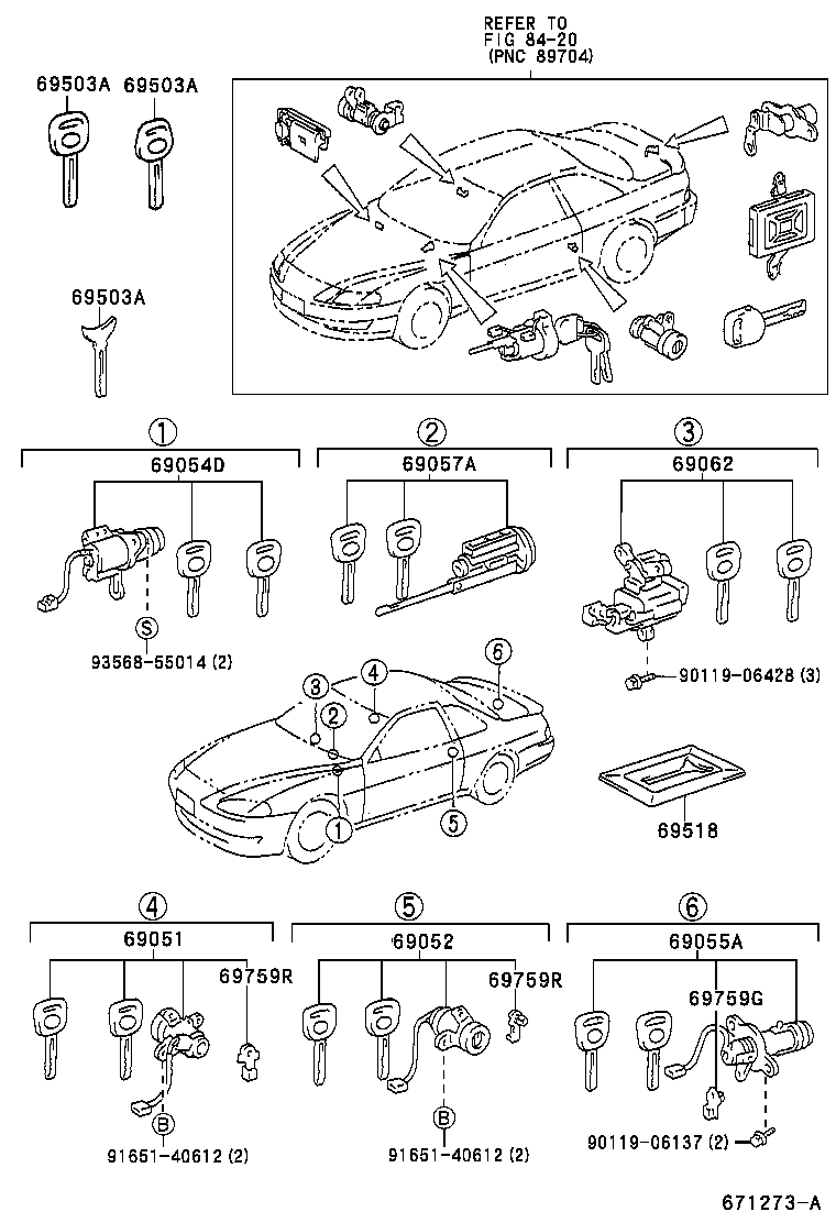 Toyota 69005-24150 CYLINDER SET, LOCK