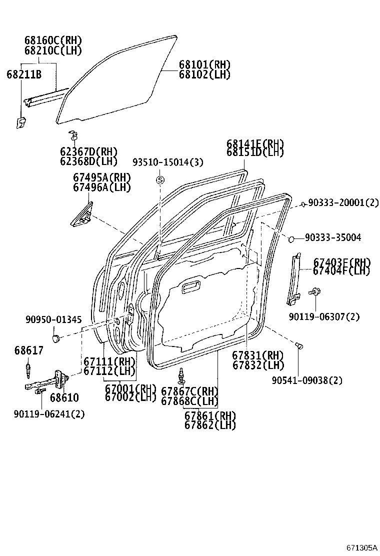 67002-60091 PANEL SUB-ASSY, FRONT DOOR, LH product image