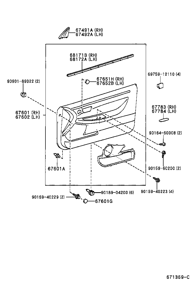 Toyota 67610-06470-B0 BOARD SUB-ASSY, FRONT DOOR TRIM, RH