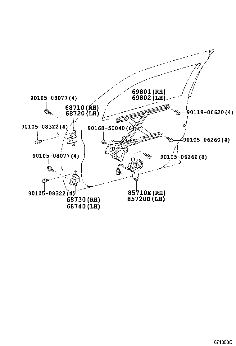 69802-51010 REGULATOR SUB-ASSY, FRONT DOOR WINDOW, LH product image