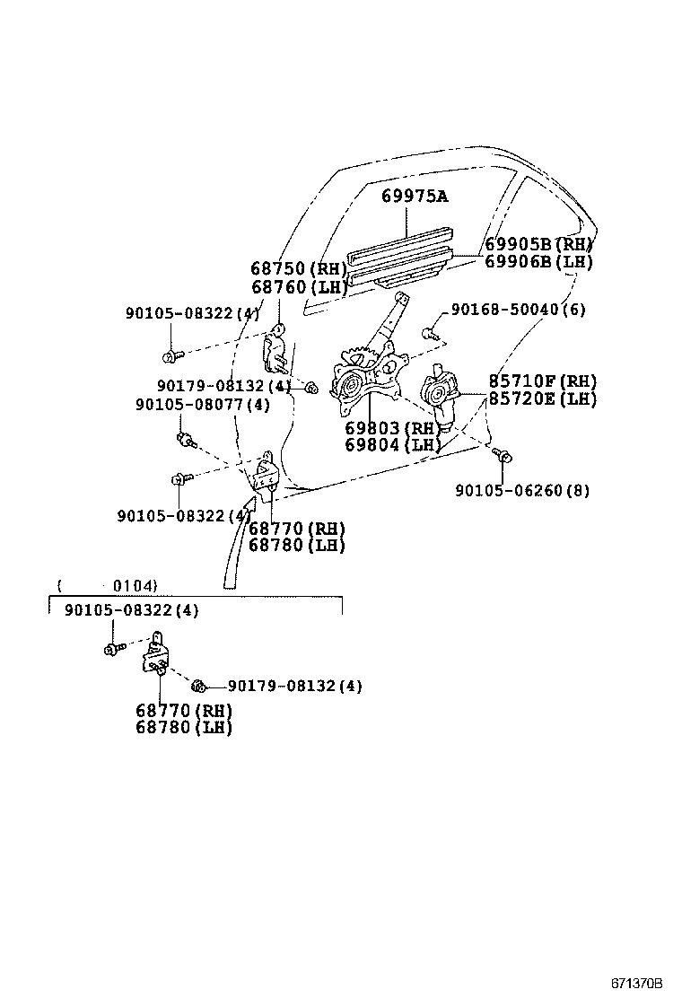 69905-51011 CHANNEL SUB-ASSY, REAR DOOR GLASS, RH product image