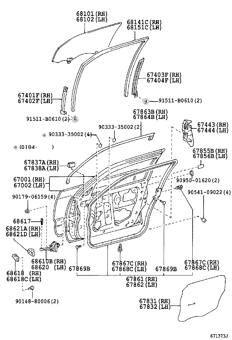 67404-51010 FRAME SUB-ASSY, FRONT DOOR, REAR LOWER LH product image