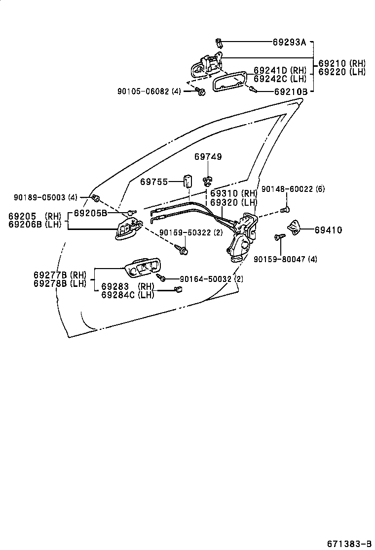 69030-44050 LOCK ASSY, FRONT DOOR, RH product image