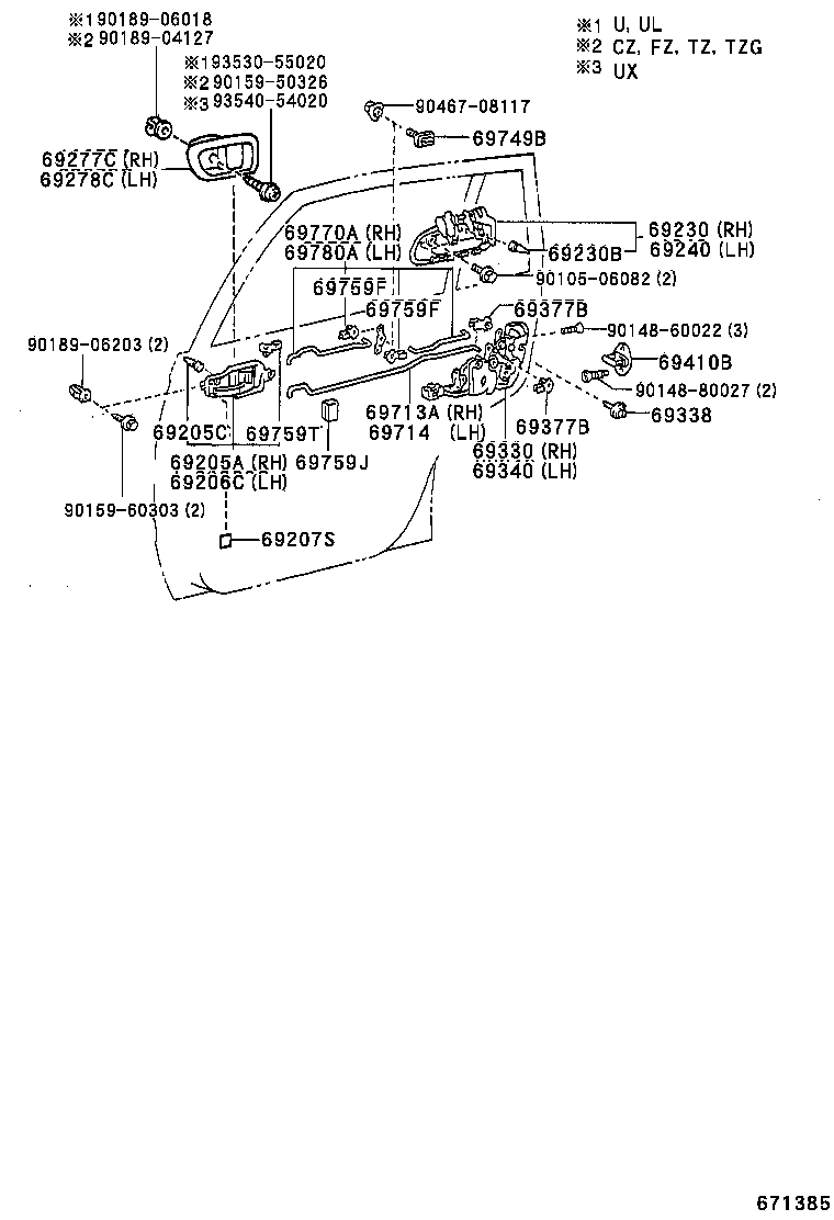 69240-21040 HANDLE ASSY, REAR DOOR OUTSIDE, LH product image