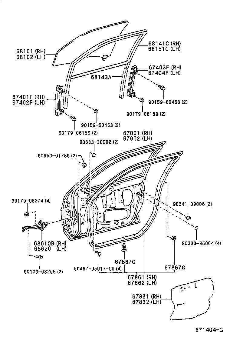 67401-32150 FRAME SUB-ASSY, FRONT DOOR, FRONT LOWER RH product image