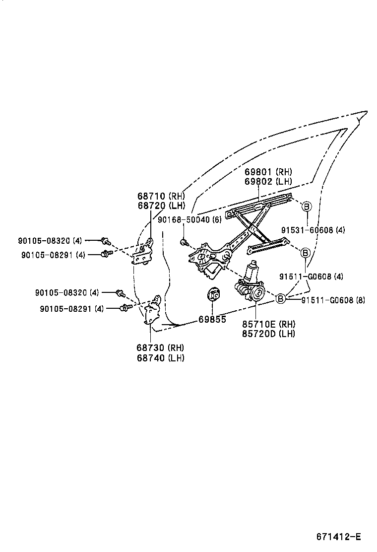 69801-32100 REGULATOR SUB-ASSY, FRONT DOOR WINDOW, RH product image