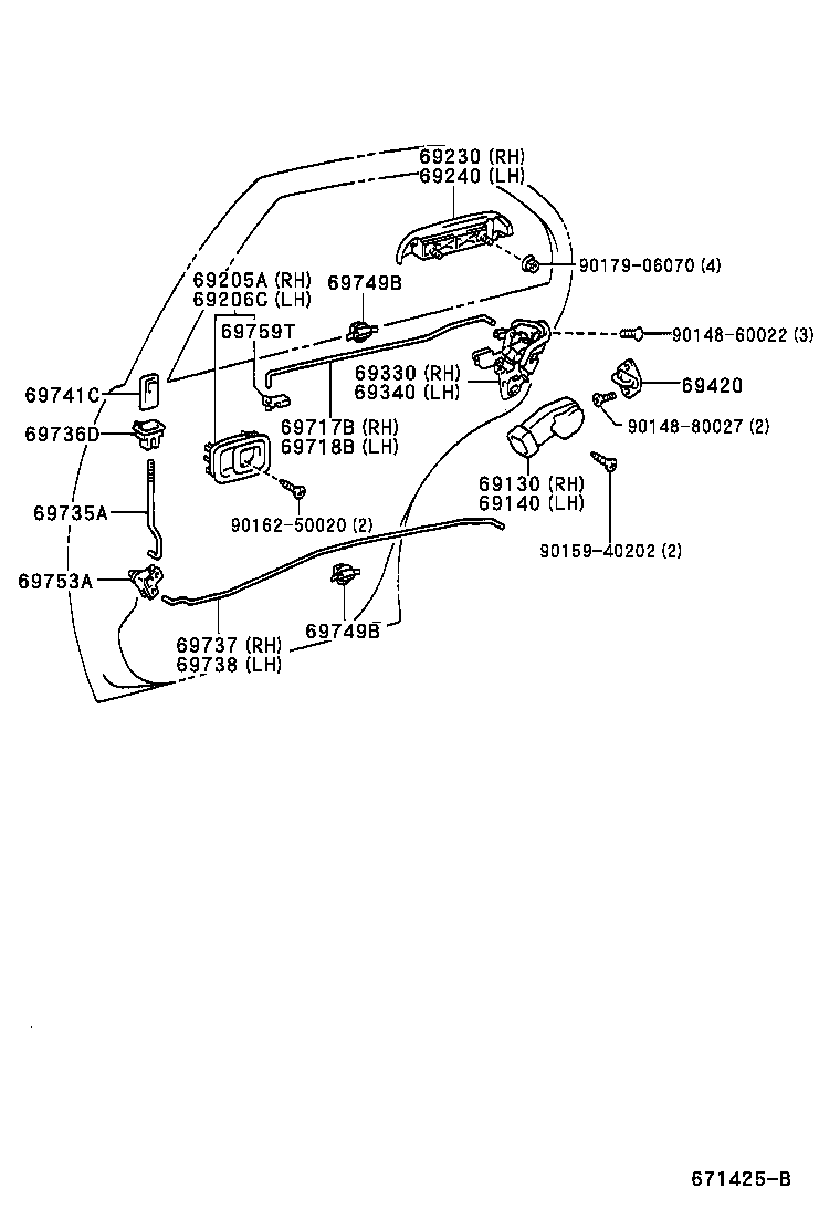 69130-10030 ACTUATOR ASSY, REAR DOOR LOCK, RH product image
