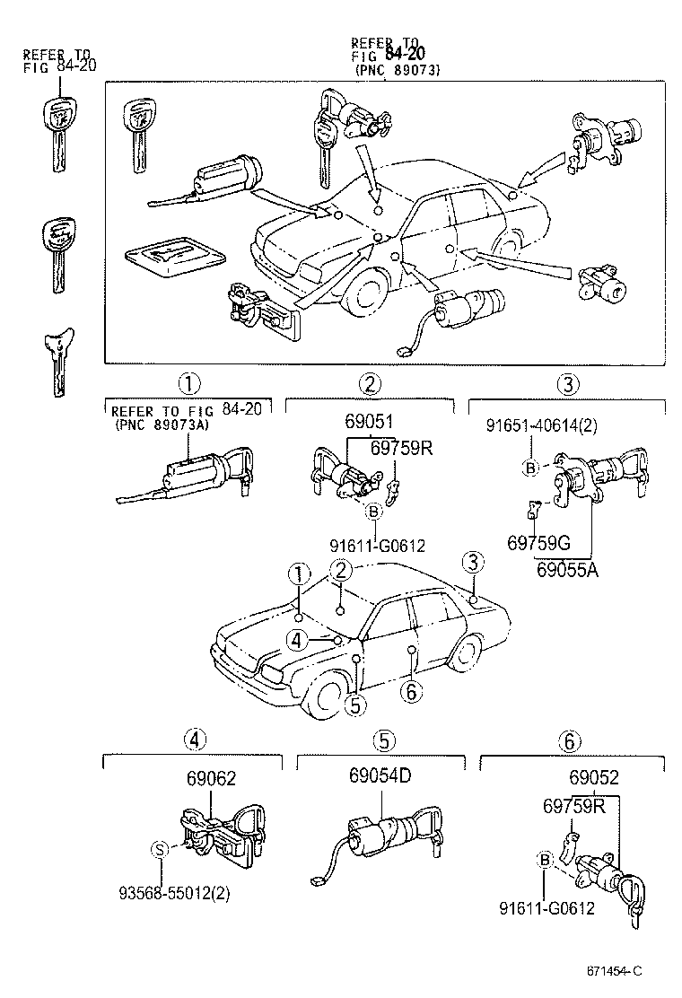 69052-40050 CYLINDER & KEY SET, DOOR LOCK, LH product image