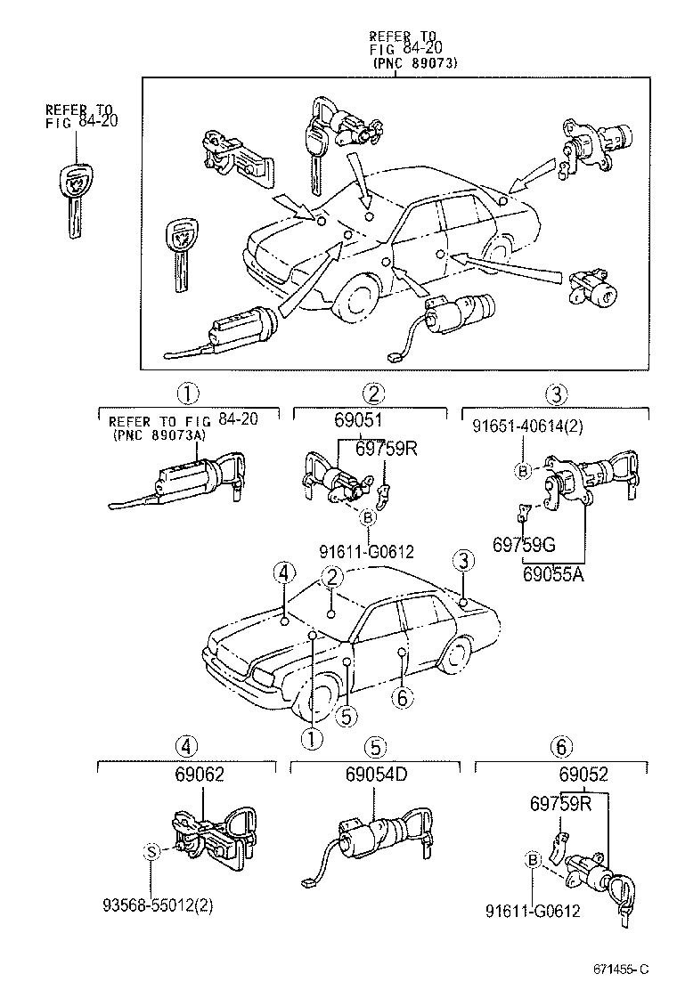 69052-40050 CYLINDER & KEY SET, DOOR LOCK, LH product image