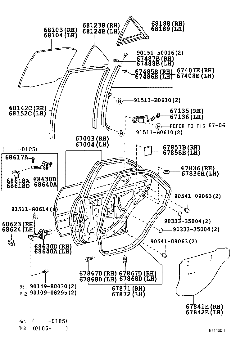 68113-53090 GLASS SUB-ASSY, REAR DOOR, RH product image