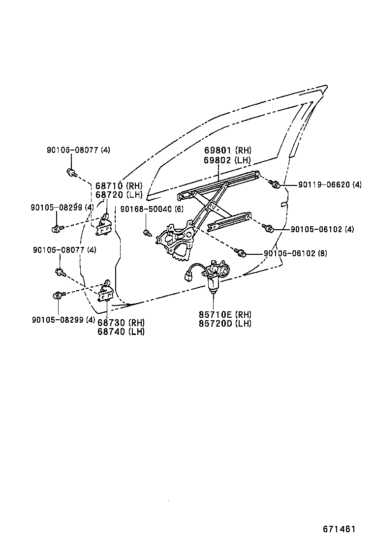 69801-53010 REGULATOR SUB-ASSY, FRONT DOOR WINDOW, RH product image
