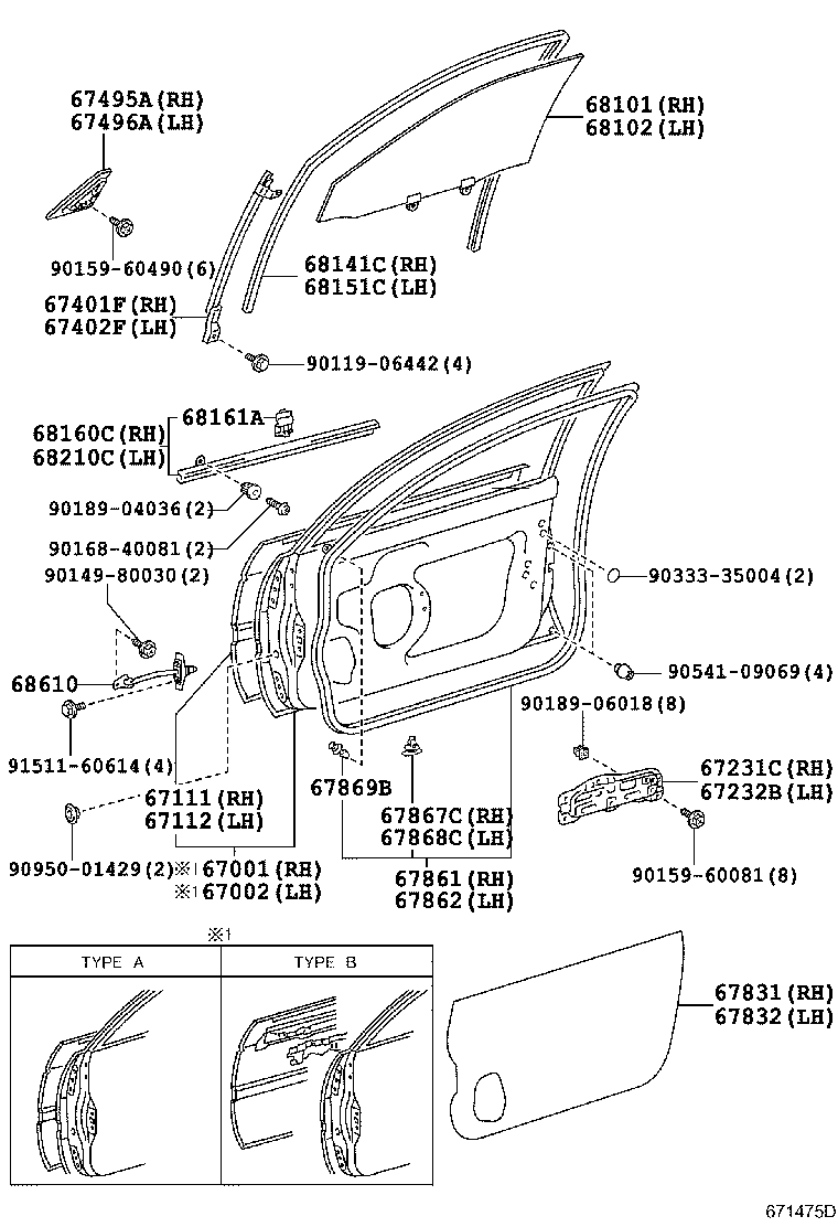 67862-12890 WEATHERSTRIP, FRONT DOOR, LH product image