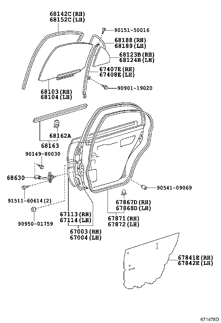 68103-13200 GLASS SUB-ASSY, REAR DOOR, RH product image
