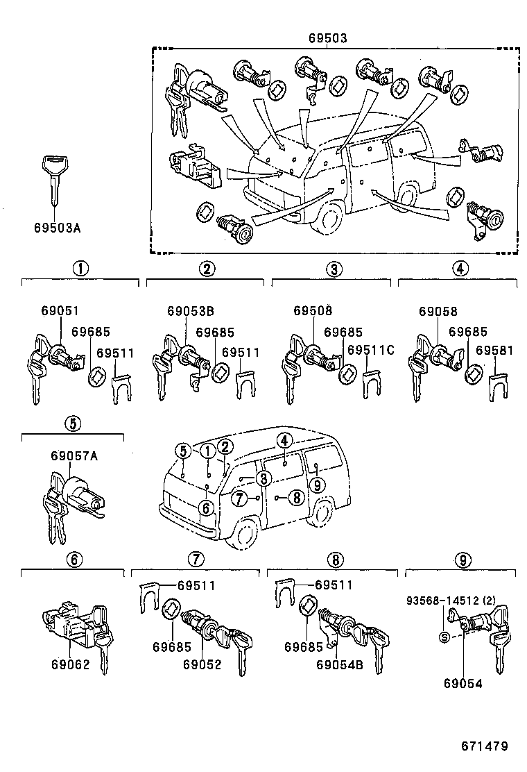 69057-95J07 CYLINDER & KEY SET, IGNITION SWITCH LOCK product image