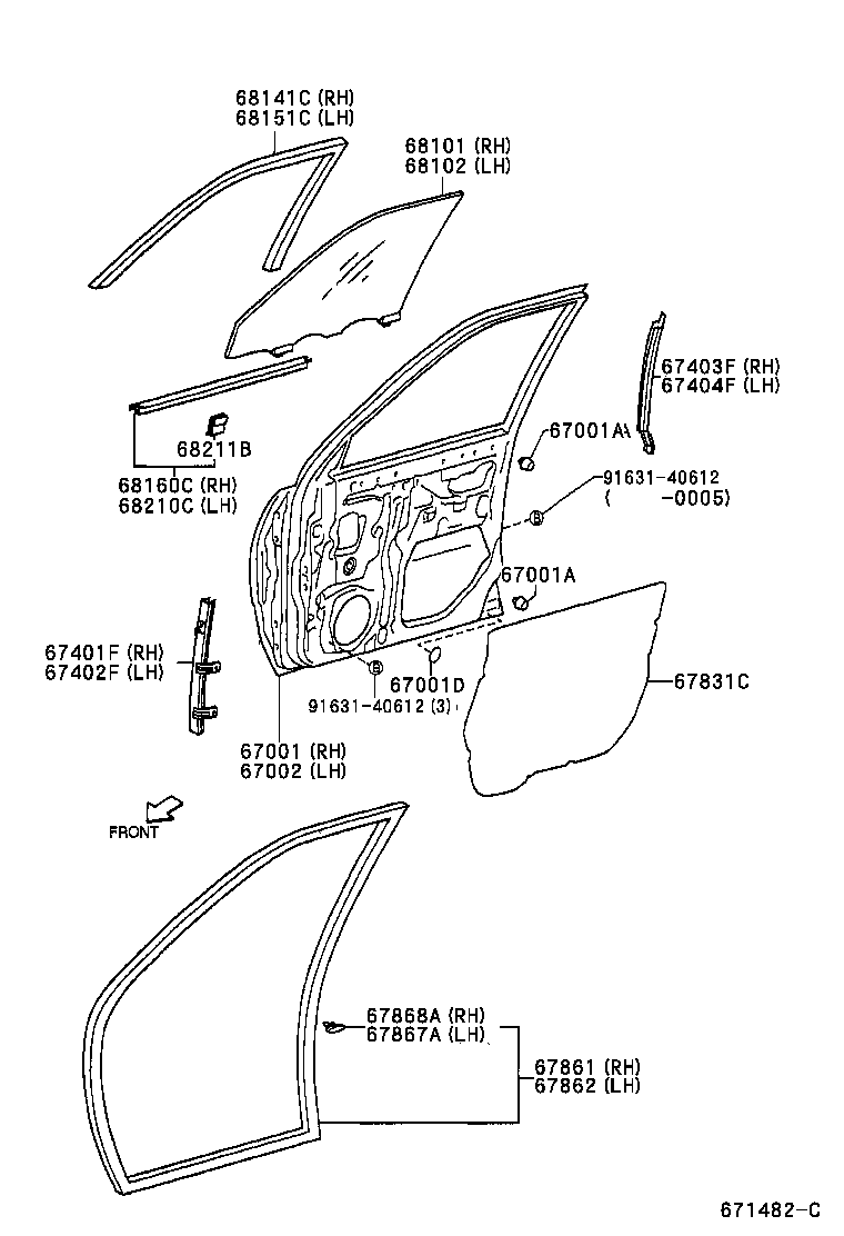 67404-97201 FRAME SUB-ASSY, FRONT DOOR, REAR LOWER LH product image