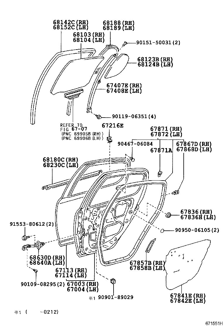 68113-52020 GLASS SUB-ASSY, REAR DOOR, RH product image
