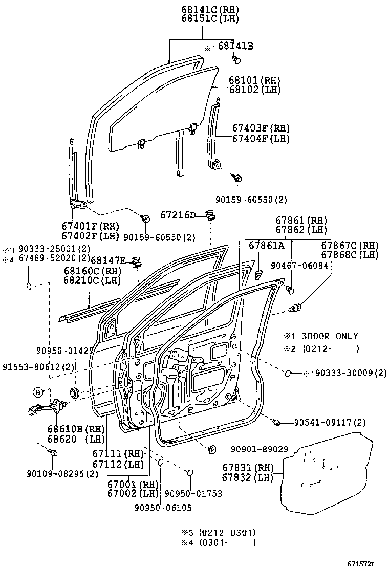 68110-52040 GLASS SUB-ASSY, FRONT DOOR, RH product image