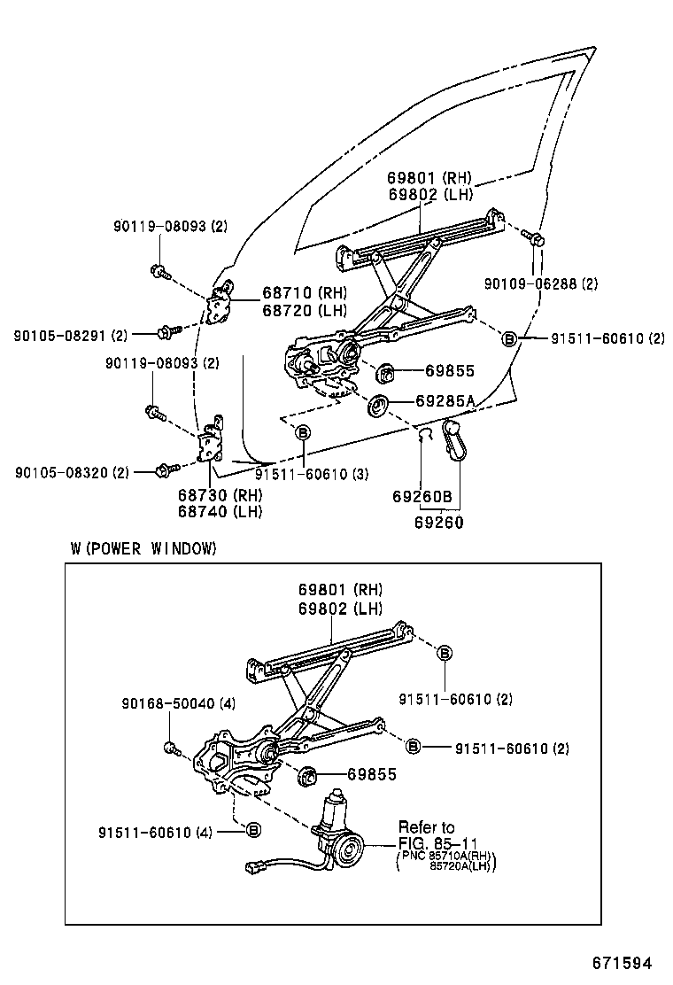 69801-10100 REGULATOR SUB-ASSY, FRONT DOOR WINDOW, RH product image