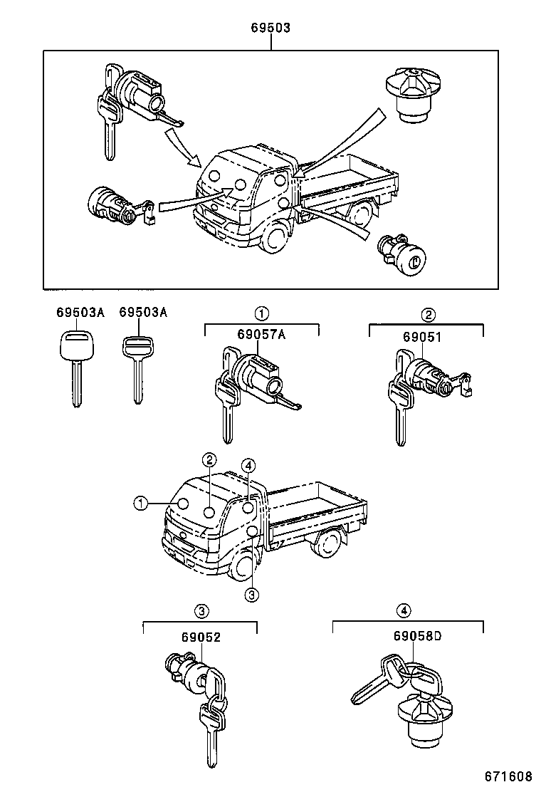 69057-37110 CYLINDER & KEY SET, IGNITION SWITCH LOCK product image