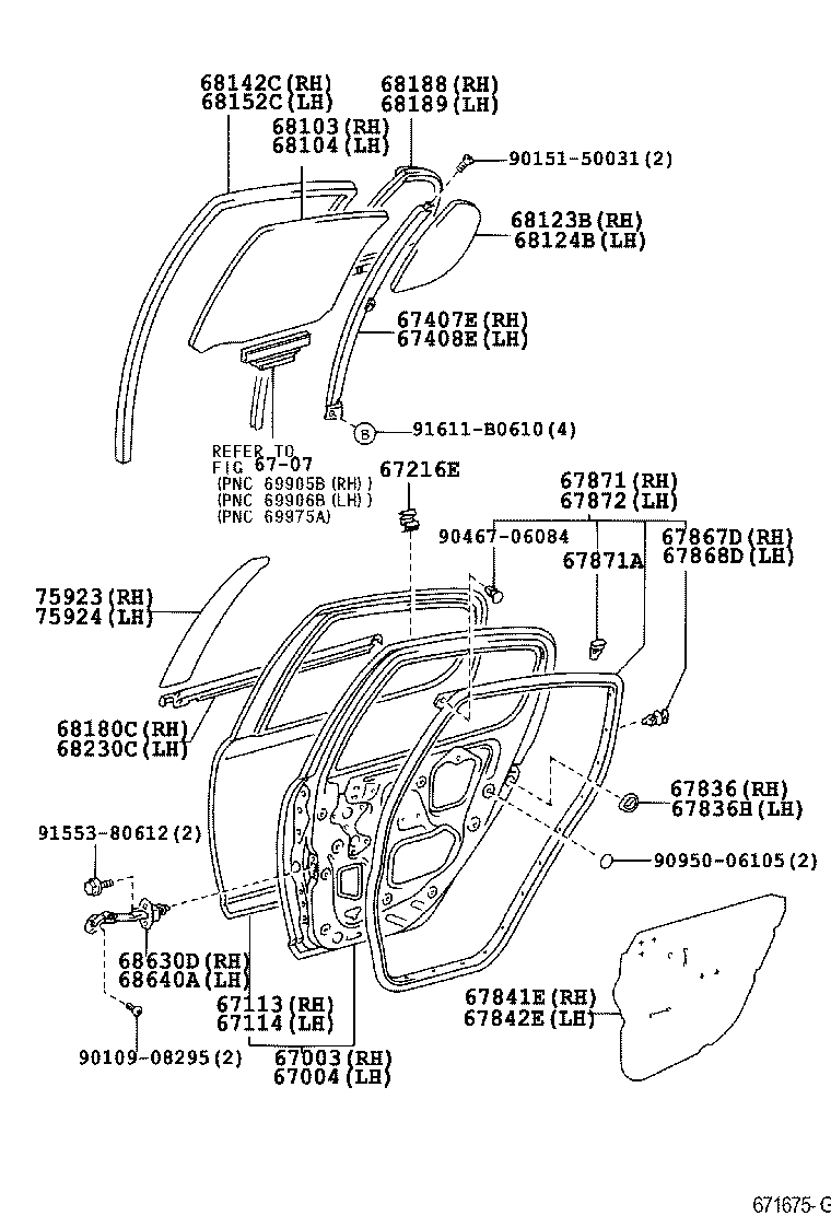 68113-52070 GLASS SUB-ASSY, REAR DOOR, RH product image