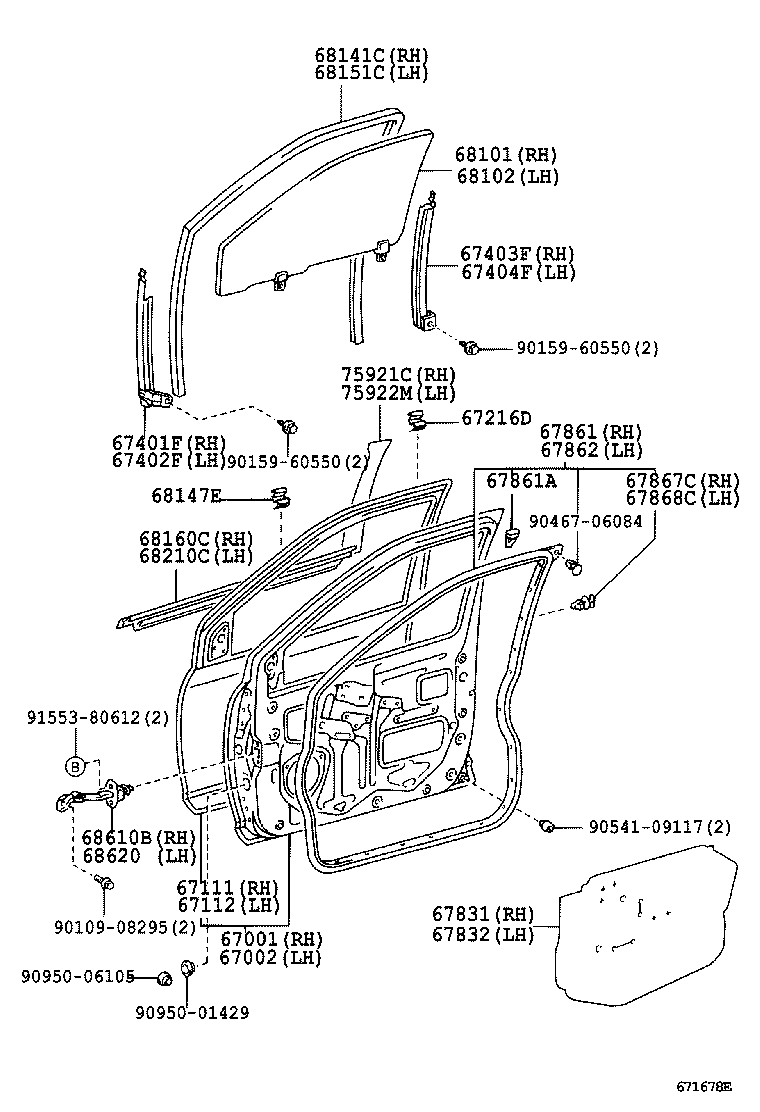67002-52160 PANEL SUB-ASSY, FRONT DOOR, LH product image