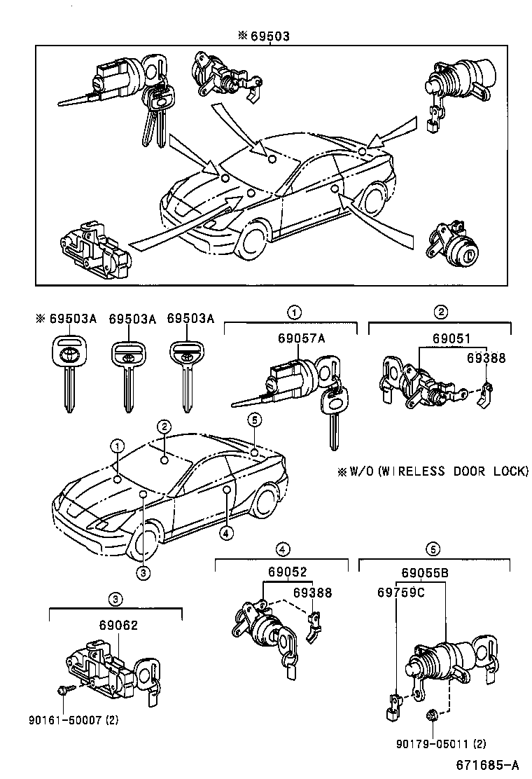 Toyota 69005-2B650 CYLINDER SET, LOCK