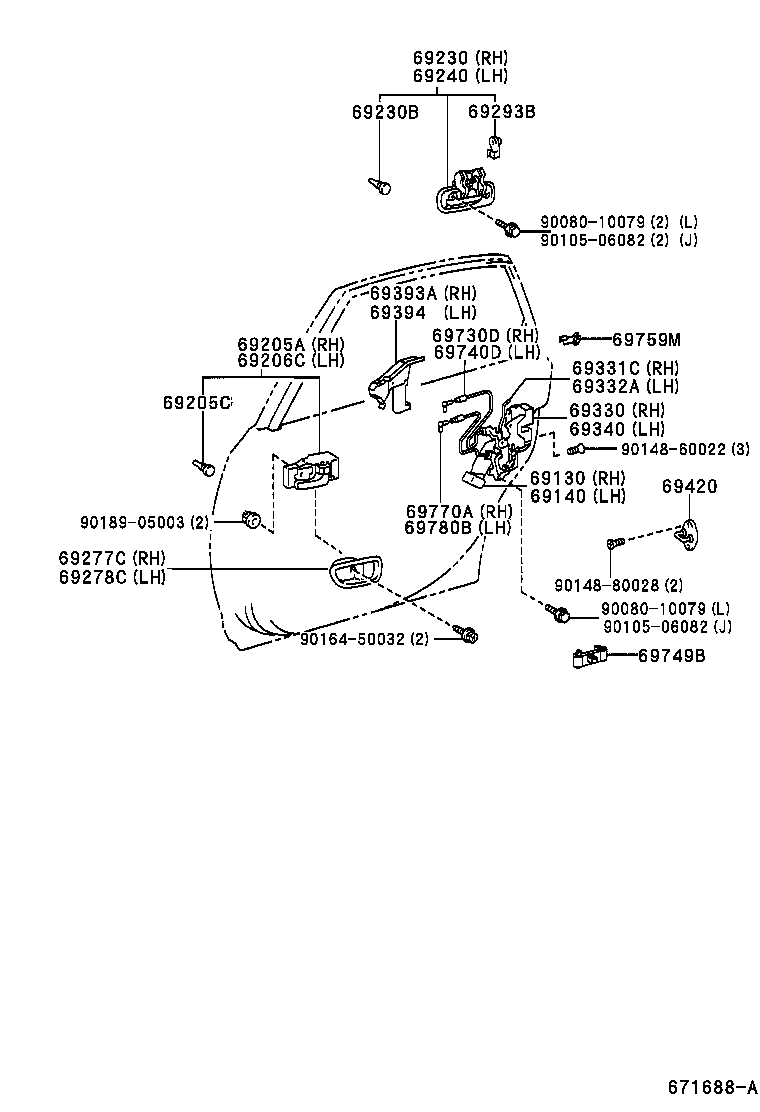 69230-AC020-J1 HANDLE ASSY, REAR DOOR OUTSIDE, RH product image