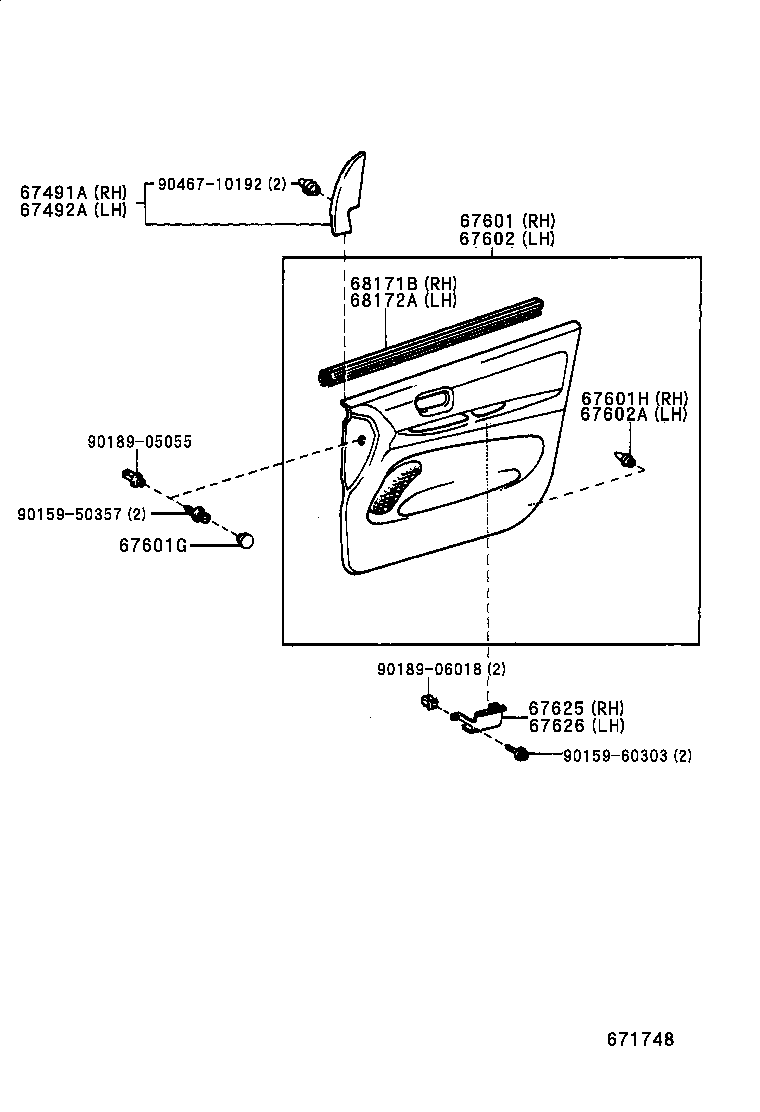 68101-44090 GLASS SUB-ASSY, FRONT DOOR, RH product image