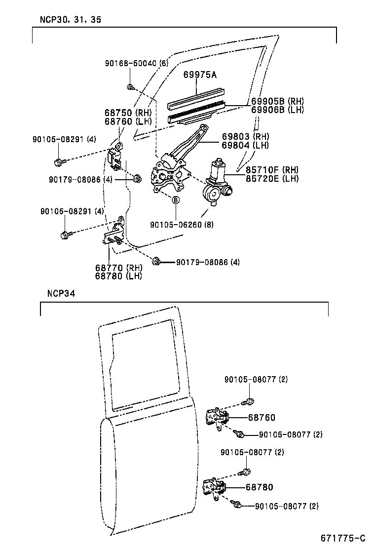 69804-52030 REGULATOR SUB-ASSY, REAR DOOR WINDOW, LH product image