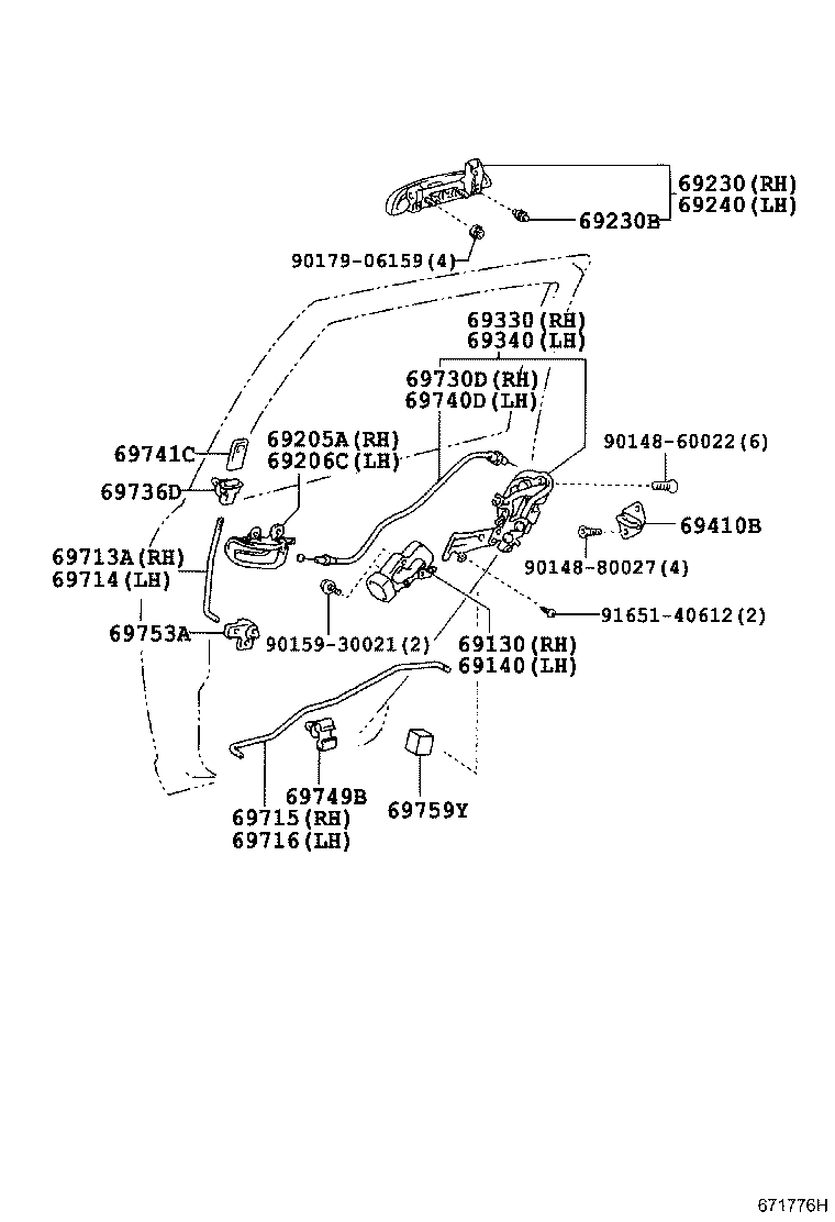 69240-52040-F0 HANDLE ASSY, REAR DOOR OUTSIDE, LH product image