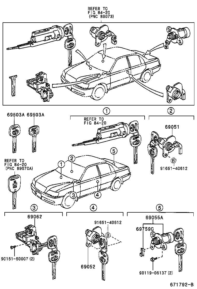 69052-30240 CYLINDER & KEY SET, DOOR LOCK, LH product image