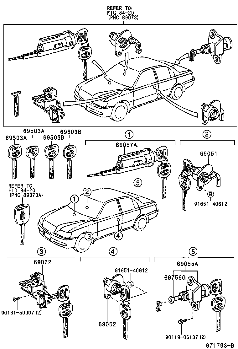 69052-30240 CYLINDER & KEY SET, DOOR LOCK, LH product image