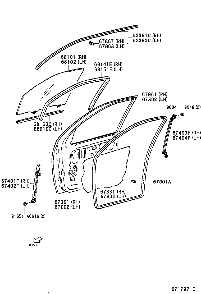 67404-87401 FRAME SUB-ASSY, FRONT DOOR, REAR LOWER LH product image