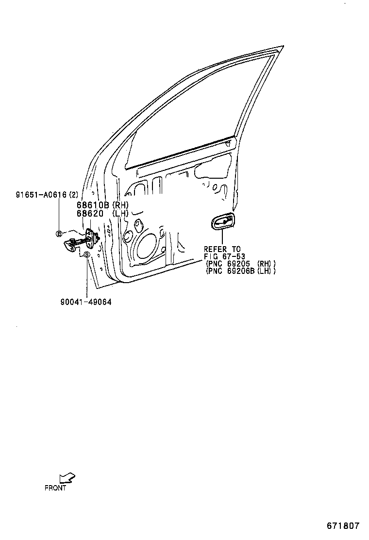 67404-87401 FRAME SUB-ASSY, FRONT DOOR, REAR LOWER LH product image