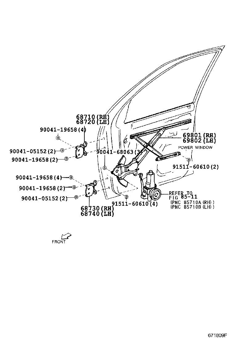 69801-87401 REGULATOR SUB-ASSY, FRONT DOOR WINDOW, RH product image