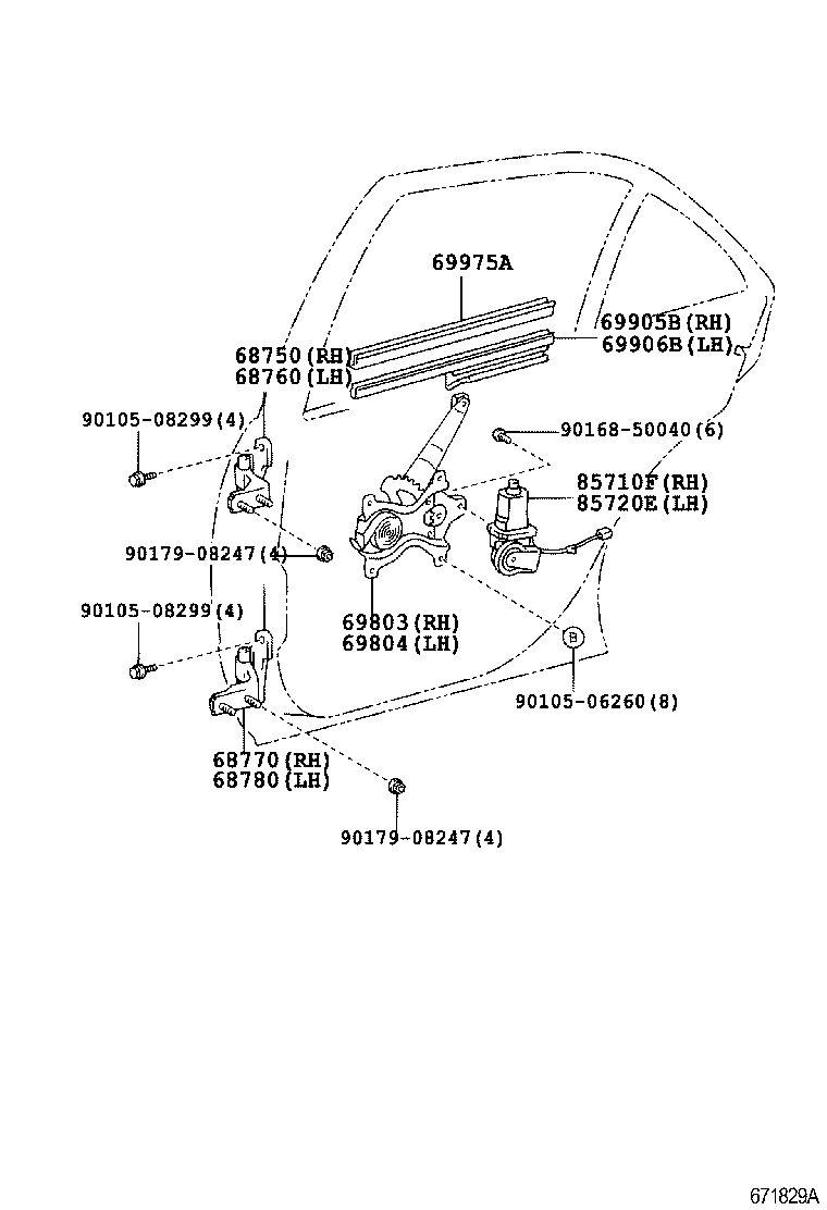 69905-30100 CHANNEL SUB-ASSY, REAR DOOR GLASS, RH product image