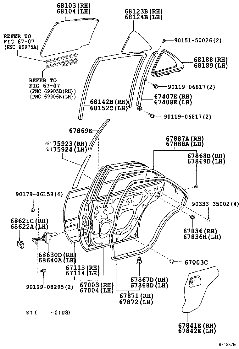 67407-30160 BAR SUB-ASSY, REAR DOOR WINDOW DIVISION, RH product image