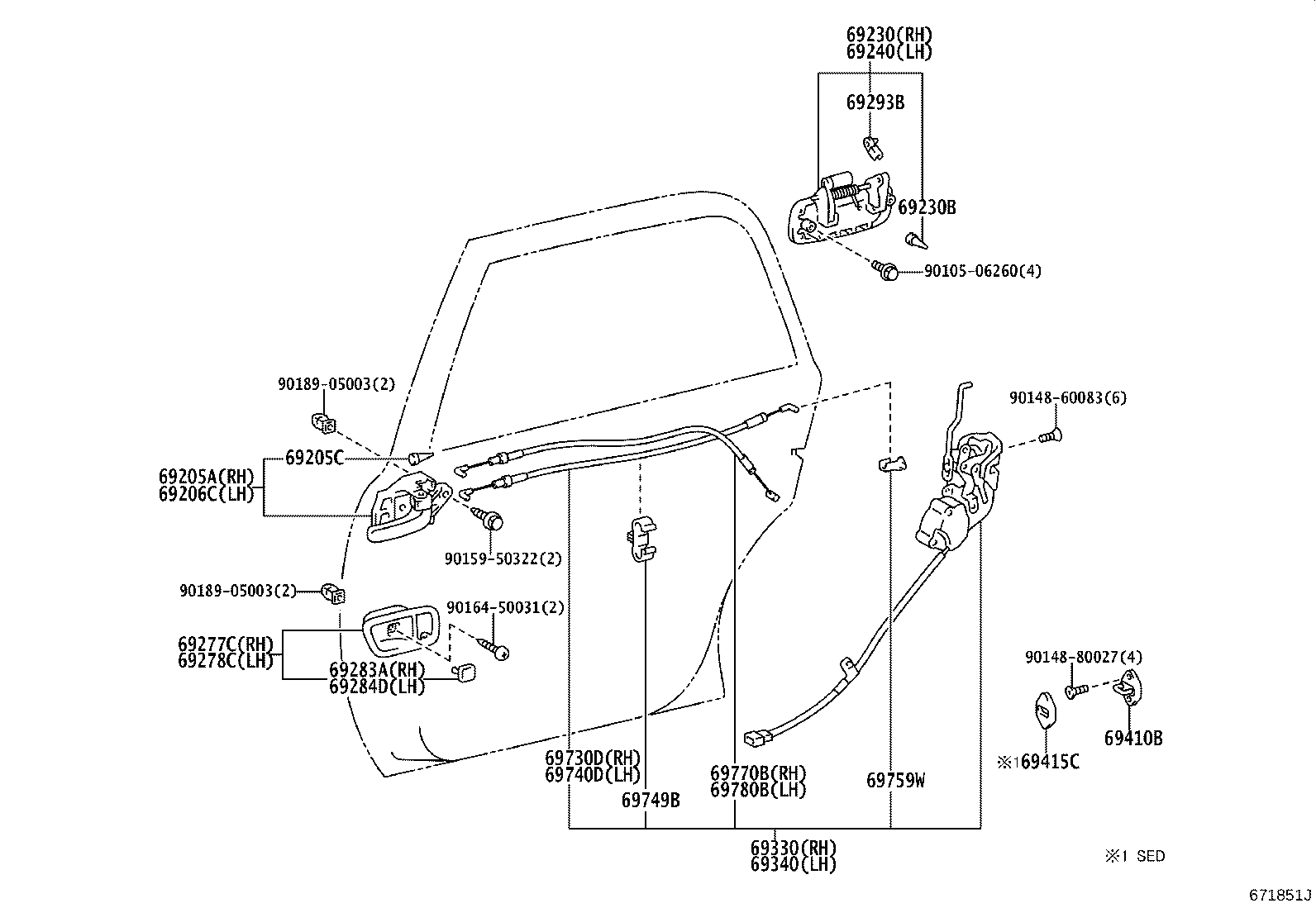 69340-43010 LOCK ASSY, REAR DOOR, LH product image