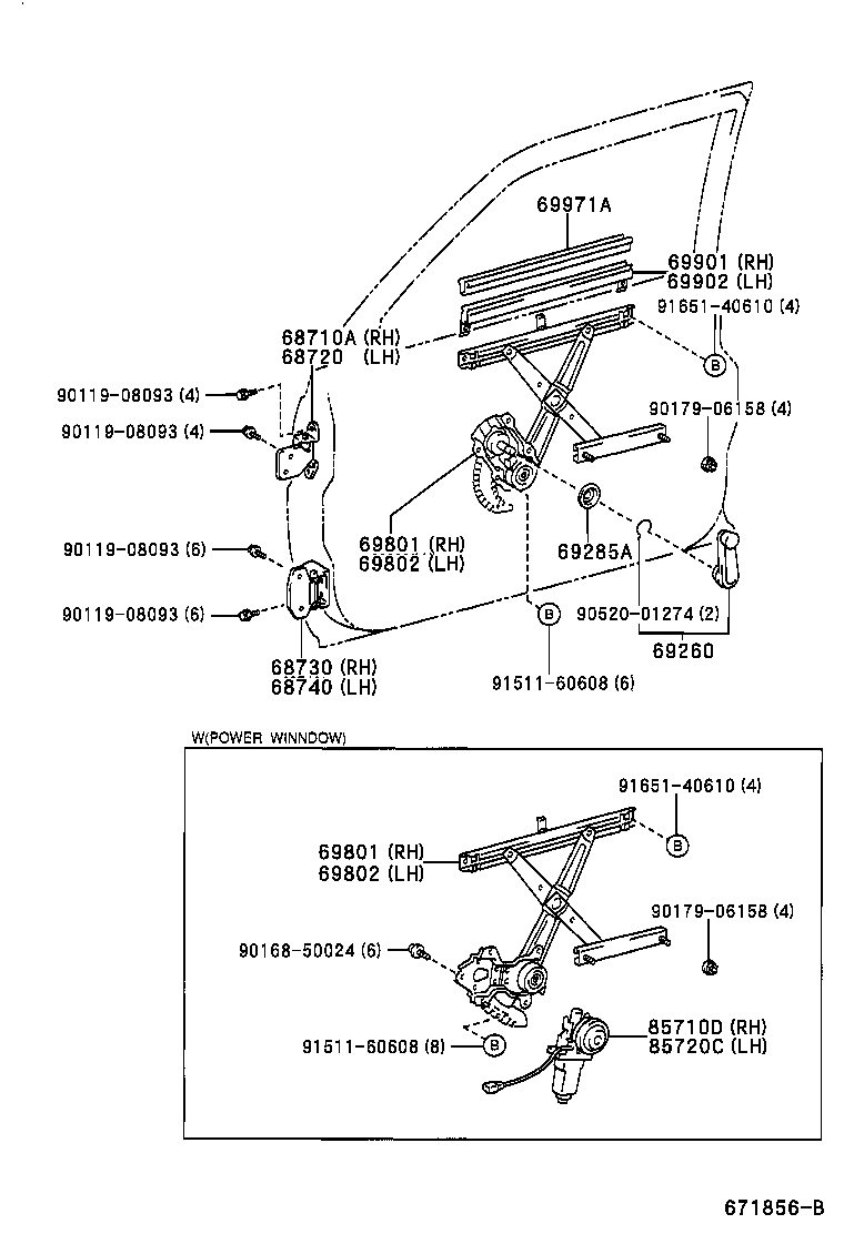 69820-0B060 REGULATOR SUB-ASSY, FRONT DOOR WINDOW, LH product image