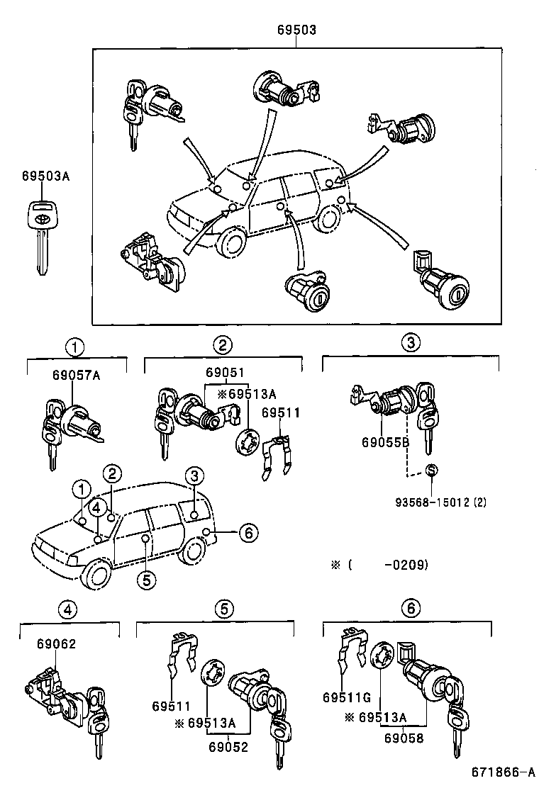 69058-0B030 CYLINDER & KEY SET, FUEL FILLER LID product image