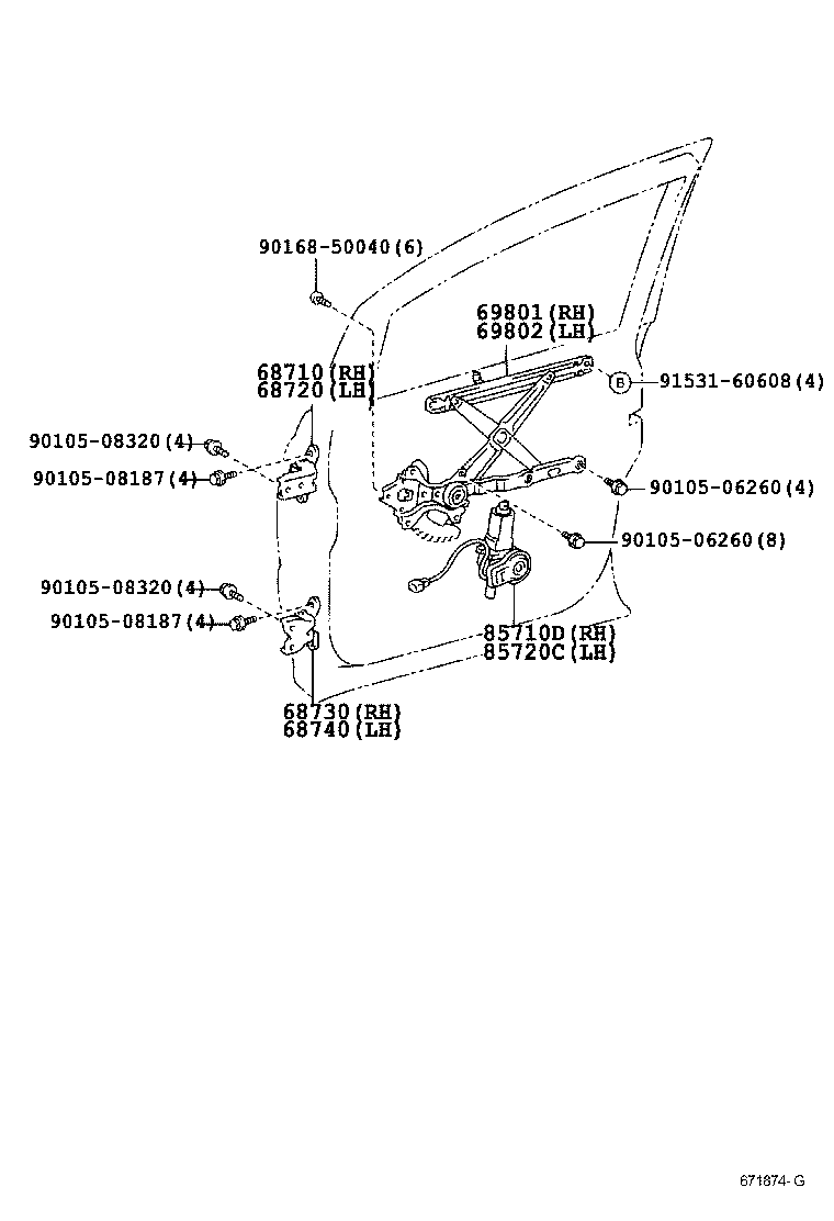69801-28080 REGULATOR SUB-ASSY, FRONT DOOR WINDOW, RH product image