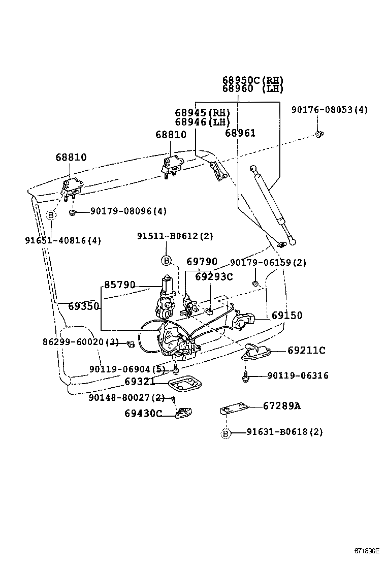 68960-39185 STAY ASSY, BACK DOOR, LH product image
