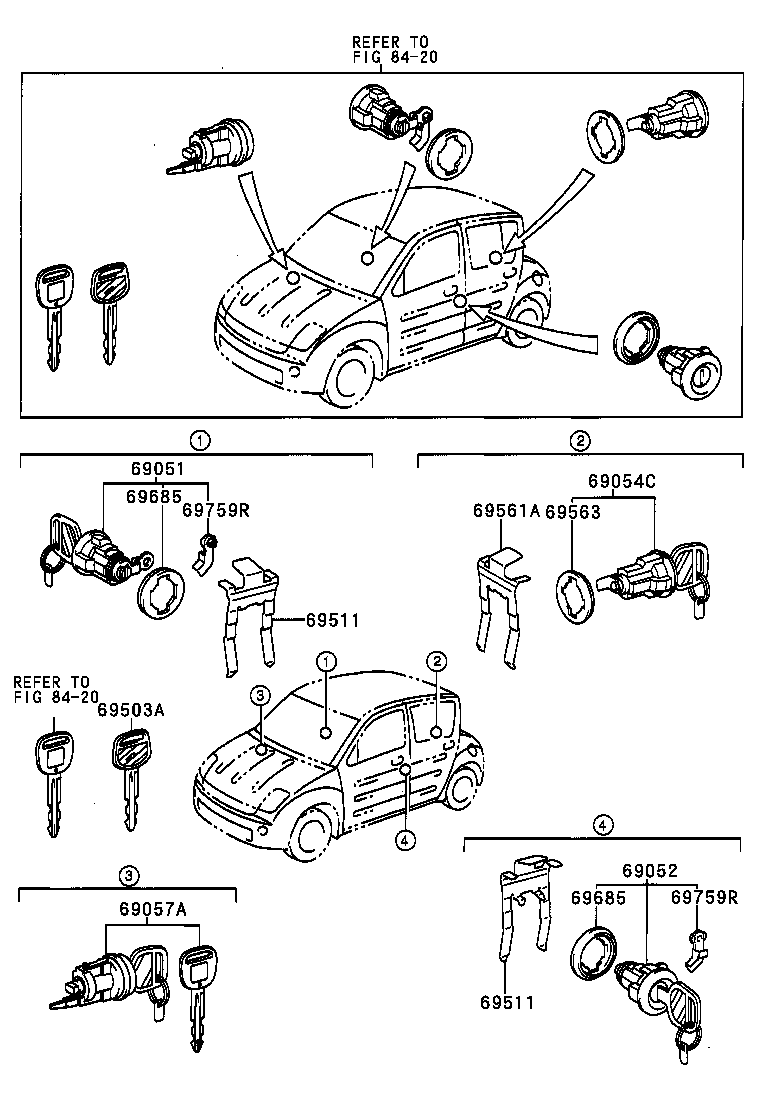 69057-52080 CYLINDER & KEY SET, IGNITION SWITCH LOCK product image